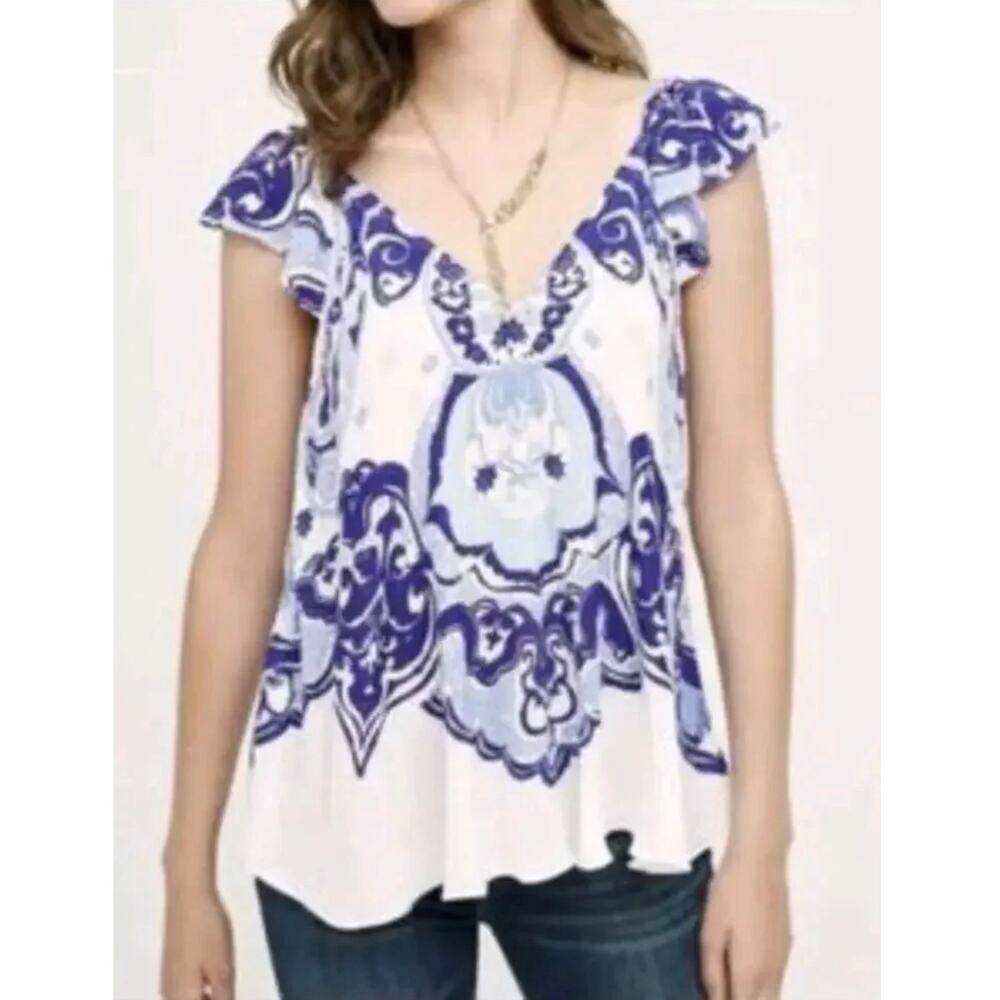 Maeve ~ Anthropologie Blue Clana Tank Tunic Top Flutter Sleeve Size 4